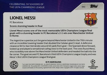 2022 Topps UEFA Champions League 30 Seasons Celebration #043 Lionel Messi Back