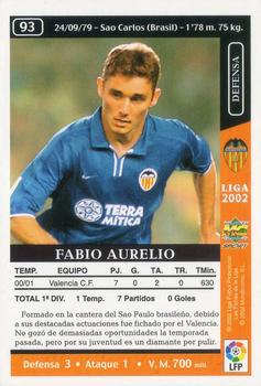 2001-02 Mundicromo Las fichas de la Liga 2002 #93a Fabio Aurelio Back
