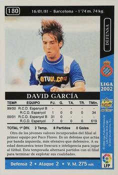 2001-02 Mundicromo Las fichas de la Liga 2002 #180a David García Back