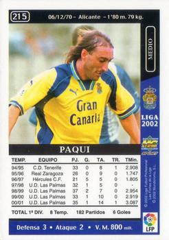2001-02 Mundicromo Las fichas de la Liga 2002 #215 Paqui Back