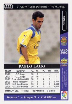 2001-02 Mundicromo Las fichas de la Liga 2002 #222 Pablo Lago Back