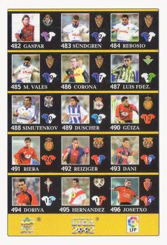 2001-02 Mundicromo Las fichas de la Liga 2002 #466 Indice Fichas + I Back