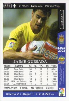 2001-02 Mundicromo Las fichas de la Liga 2002 #534 Jaime Quesada Back