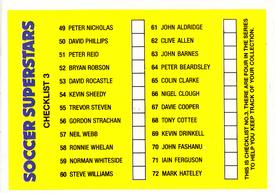 1988 Panini Superstars - Checklists #3 Peter Shilton Back