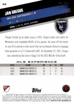 2022 Topps MLS - Blue #33 Ján Gregus Back