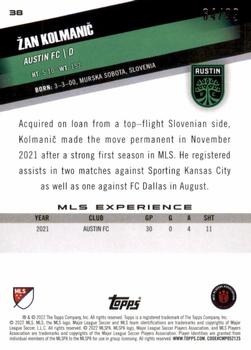 2022 Topps MLS - Blue #38 Žan Kolmanič Back