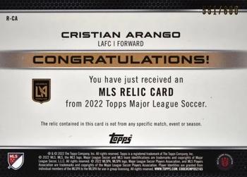2022 Topps MLS - Relics #R-CA Cristian Arango Back