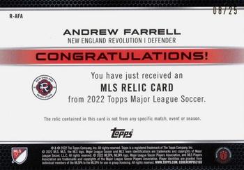 2022 Topps MLS - Relics Orange #R-AFA Andrew Farrell Back
