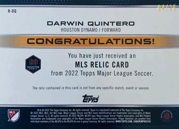 2022 Topps MLS - Relics Orange #R-DQ Darwin Quintero Back