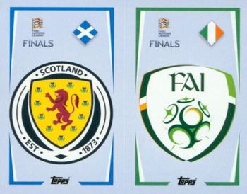 2022-23 Topps Road to UEFA Nations League Finals Sticker Collection #12A / 12B Scotland Badge / Republic of Ireland Badge Front