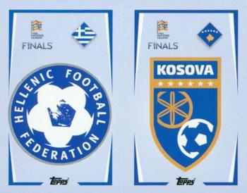 2022-23 Topps Road to UEFA Nations League Finals Sticker Collection #22A / 22B Greece Badge / Kosovo Badge Front