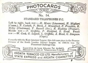 1936 Ardath Photocards Series F: Southern Football Teams #14 Standard Telephones F.C. Back