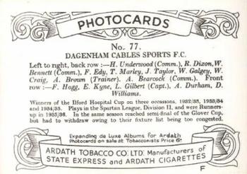 1936 Ardath Photocards Series F: Southern Football Teams #77 Dagenhan Cables Sports F.C. Back