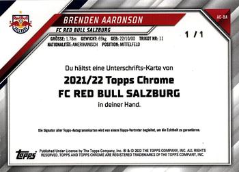 2021-22 Topps Chrome Red Bull Salzburg - Chrome Autographs SuperFractor #AC-BA Brenden Aaronson Back