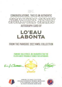 2022 Parkside NWSL - Signature Series Autographs #SS-LL Lo'eau LaBonta Back