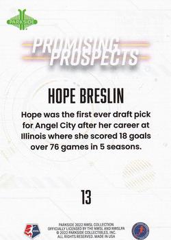 2022 Parkside NWSL - Promising Prospects Blue #13 Hope Breslin Back