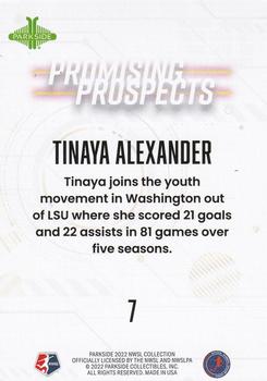 2022 Parkside NWSL - Promising Prospects Orange #7 Tinaya Alexander Back