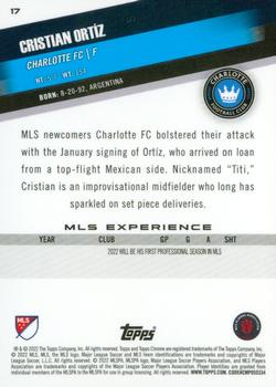 2022 Topps Chrome MLS #17 Cristian Ortíz Back