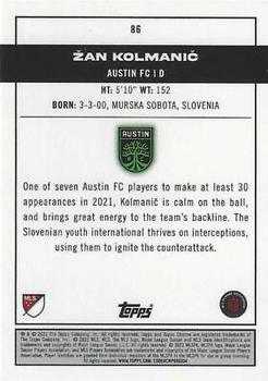 2022 Topps Chrome MLS #86 Zan Kolmanic Back