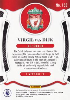 2021-22 Panini Chronicles - Certified Premier League #153 Virgil van Dijk Back