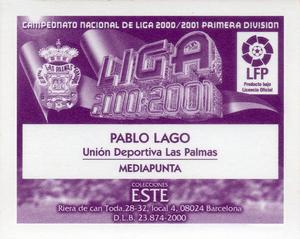 2000-01 Liga 2000-2001 Colecciones Este #172 Pablo Lago Back