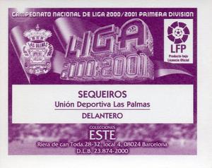 2000-01 Liga 2000-2001 Colecciones Este #173 Sequeiros Back