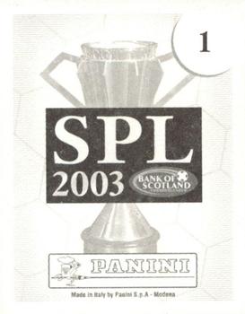 2002-03 Panini Scottish Premier League #1 SPL Trophy Back