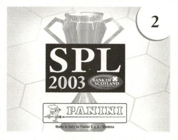 2002-03 Panini Scottish Premier League #2 League Champions Back