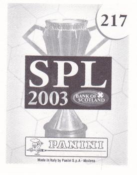 2002-03 Panini Scottish Premier League #217 Bobby Williamson Back
