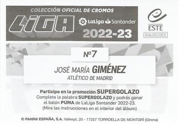 2022-23 Panini LaLiga Santander Este Stickers #7 Jose Gimenez Back