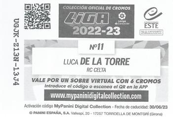2022-23 Panini LaLiga Santander Este Stickers #11 Luca de la Torre Back