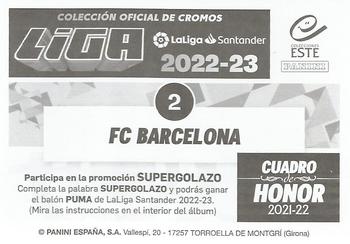 2022-23 Panini LaLiga Santander Este Stickers - Cuardo de Honor #2 Formación FC Barcelona Back