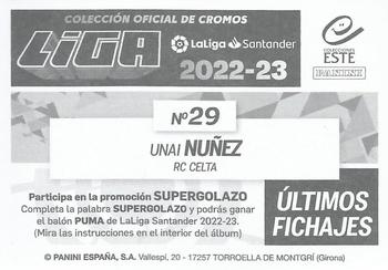 2022-23 Panini LaLiga Santander Este Stickers - Ultimos Fichajes #29 Unai Nuñez Back