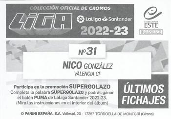 2022-23 Panini LaLiga Santander Este Stickers - Ultimos Fichajes #31 Nico González Back