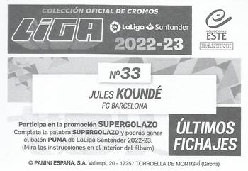 2022-23 Panini LaLiga Santander Este Stickers - Ultimos Fichajes #33 Jules Koundé Back