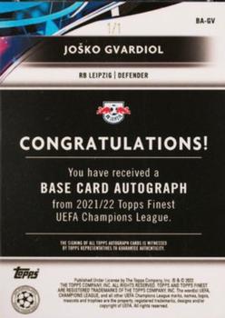 2021-22 Finest UEFA Champions League - Base Autographs SuperFractor #BA-GV Joško Gvardiol Back
