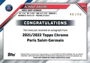 2021-22 Topps Chrome Paris Saint-Germain - PSG Chrome Autographs #AU-AH Achraf Hakimi Back