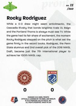 2022 Parkside NWSL Pronto #11 Rocky Rodriguez Back