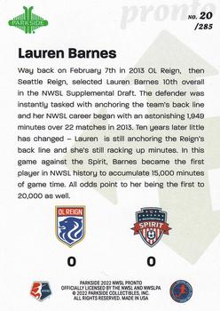 2022 Parkside NWSL Pronto #20 Lauren Barnes Back