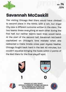 2022 Parkside NWSL Pronto #74 Savannah McCaskill Back