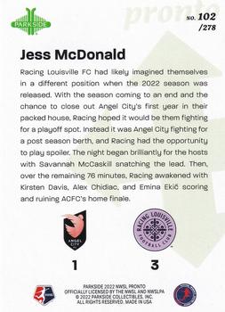 2022 Parkside NWSL Pronto #102 Jess McDonald Back