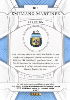 2022 Panini National Treasures FIFA Road to World Cup #1 Emiliano Martinez Back