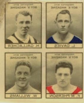 1927-28 Boys' Magazine Transfers of Footballers #NNO Hughie Gallagher / Len Davies / Billy Williams / Frank McPherson Front