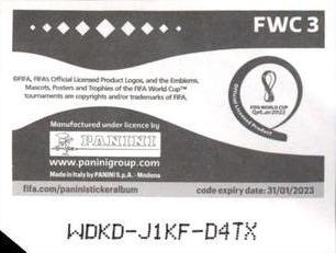 2022 Panini FIFA World Cup: Qatar 2022 Stickers (Blue Fronts w/ White Border) #FWC3 Official Trophy Back