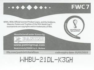 2022 Panini FIFA World Cup: Qatar 2022 Stickers (Blue Fronts w/ White Border) #FWC7 Official Emblem Back