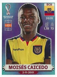 2022 Panini FIFA World Cup: Qatar 2022 Stickers (Blue Fronts w/ White Border) #ECU11 Moises Caicedo Front