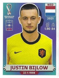 2022 Panini FIFA World Cup: Qatar 2022 Stickers (Blue Fronts w/ White Border) #NED3 Justin Bijlow Front