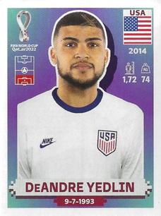 2022 Panini FIFA World Cup: Qatar 2022 Stickers (Blue Fronts w/ White Border) #USA9 DeAndre Yedlin Front