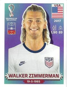 2022 Panini FIFA World Cup: Qatar 2022 Stickers (Blue Fronts w/ White Border) #USA10 Walker Zimmerman Front