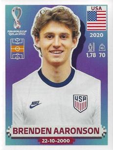 2022 Panini FIFA World Cup: Qatar 2022 Stickers (Blue Fronts w/ White Border) #USA11 Brenden Aaronson Front